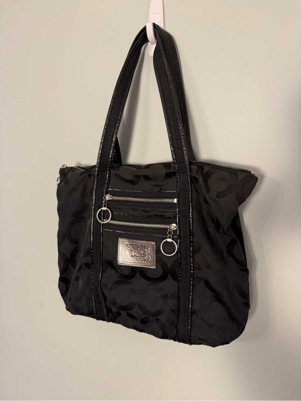 Coach Black Signature Bag with Silver Accents